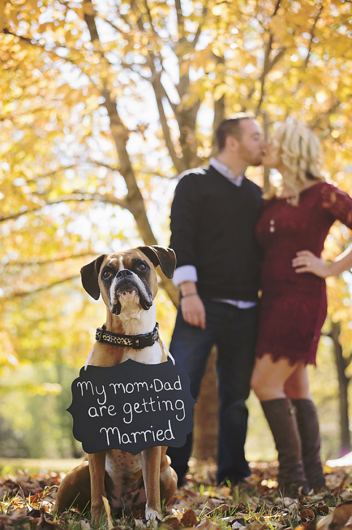engagement session with dog pet outdoors sign